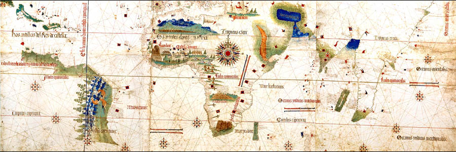   Cantino planisphere of 1502 depicting the meridian designated by the treaty  